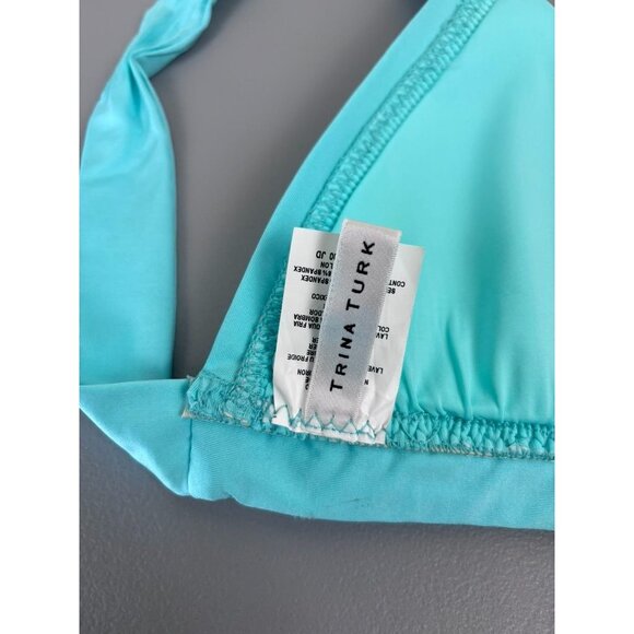 Trina Turk women's 8 aqua blue halter tie triangle bikini swim top - Picture 7 of 8